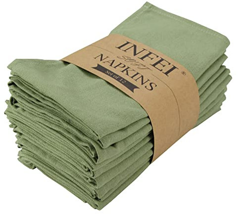 INFEI Einfarbige Baumwollservietten, 43,2 x 43,2 cm, für Veranstaltungen und Zuhause, Olivgrün, 12 Stück