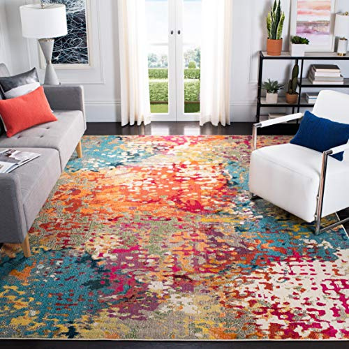 SAFAVIEH Moderner Schick Teppich für Wohnzimmer, Esszimmer, Schlafzimmer - Madison Collection, Kurzer Flor, Elfenbein und Multi, 91 X 152 cm