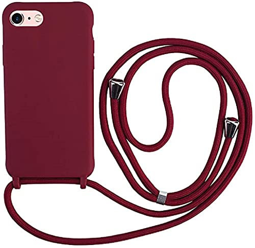 Ququcheng Kompatibel mit iPhone 7/iPhone 8(4.7) Hülle,Handykette Hülle Silikon Seil Necklace Handyhülle mit Kordel Tasche TPU Bumper Schutzhülle für iPhone 7/iPhone 8(4.7)-Rot