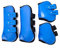 Merauno® Gamaschen Pferde 4er Set Sehne Schützer Fetlock Pferdesprungschutz Vorne Hinter Paar Robust Elastisch PU Shell Neopren Knopfverschluss 2 Paar für Damen& Herren (M(VB), Blau)