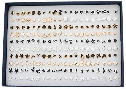 POFET 100 Paar Ohrstecker mit rechteckiger Geschenk-Box, zarte und kreative Joker-Ohrstecker, mehrere Größen und Muster PAB12254