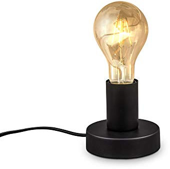 B.K.Licht - Nachttischlampe mit Kabelschalter, E27 Fassung, Vintage, Tischlampe, Lampe, Schreibtischlampe, Tischleuchte, Bürolampe, Leselampe, Leselicht, Retro, 10x8,9 cm, Schwarz