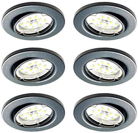 Trango 6er Set 6729-061MO LED Einbaustrahler in Anthrazit matt schwenkbar inkl. 6x 5 Watt 3000K warmweiß Ultra Flach LED Modul, Einbauspots, Deckenstrahler, Deckenlampe, Badleuchte, Deckenleuchte