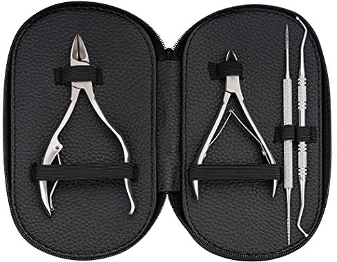 Chali® Pediküre Set 4-tlg. mit Etui - Nagelzange groß 11cm/ klein 9,5cm, Eckenheber, Eckenfeile - Podologie Instrumente Edelstahl für Fußpflege