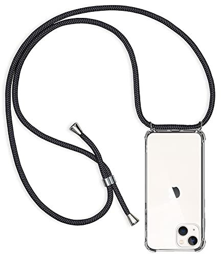 CHIMUCO Handykette Hülle kompatibel mit iPhone 13, Handyhülle Handy Necklace Hülle mit Band Schutzhülle Kordel zum Umhängen Transparent Weich TPU Silikon Tasche Case for iPhone 13, Schwarz
