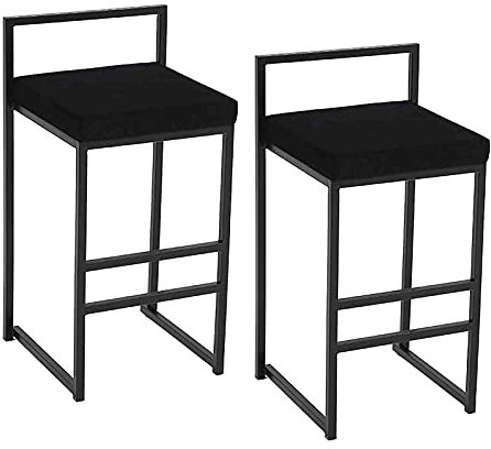Kücheninsel Counter Barhocker Esszimmerstühle | Hocker Metallbeine und Samtkissen | Barstuhl Sitzhöhe 60cm | 4 Farben erhältlich (Schwarz, 2er-Set 66cm)