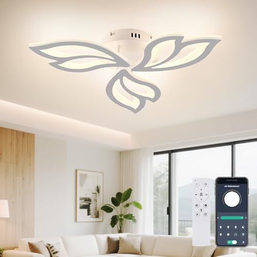 Tetipa LED Deckenleuchte Dimmbar, 24-48W Wohnzimmerlampe mit Fernbedienung App, Schlafzimmer Deckenlampe, Moderne Deckenbeleuchtung Kronleuchter Lampe Dimming