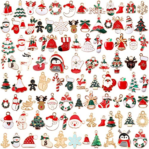 SANNIX 110 Stück Weihnachten Gold Emaille Charms DIY Schmuckherstellung Charms Anhänger für Armband Halskette Ohrring Bastelbedarf