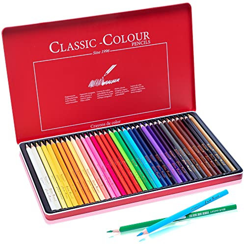 Coloured Pencils, 36 Professional Oil Colorful Pencil Set with Tin Box for Adult, Artist and Beginners Drawing Sketching Painting Colouring Book, Stationery Supplies