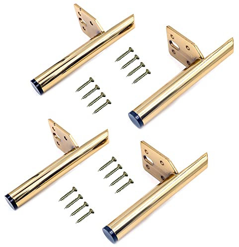 WANGCL Lot de 4 pieds de meubles en fer - 13 cm - Pieds de table modernes en métal - Avec 20 vis - Pour canapé, table basse, meuble TV, lit et autres meubles (doré)