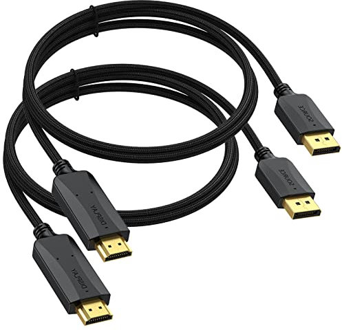 Thin DisplayPort to HDMI Cable 3ft, 2-Pack Display Port DP to HDMI Cable Adapter Male Cord, Gold-Plated Braided FHD Supports Video and Audio,Converts Signal for DP to HDMI Monitor