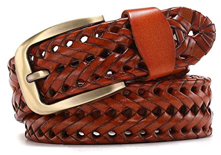 Elegantyl Herren Leder geflochtene Gürtel Gurtband Hand Vintage Gürtel für Herren Gold Dornschließe Lässig für Jeans Gürtel, Orange, 105cm