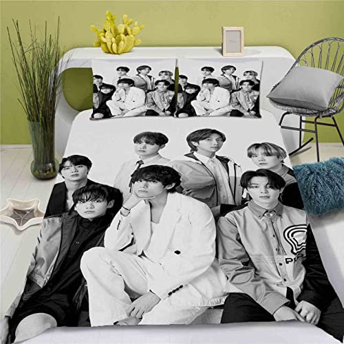 QROXY BTS Bangtan Boys Bettwäsche-Set,Kinderbettwäsche 3D-Digitaldruck Polyester,Allgemein Für Erwachsene Und Kinder (1,Single 135×200CM)
