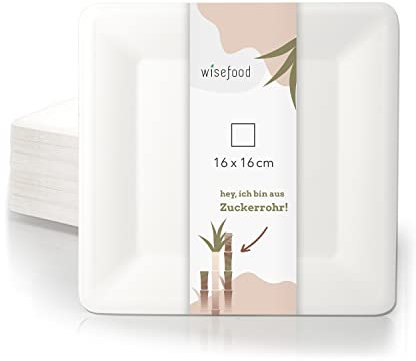 wisefood Zuckerrohr Teller - 800 Stück Bagasse Einwegteller quadratisch 16cm - Einmal Pappteller ideal als Partyteller oder Speiseteller - Nachhaltiges Zuckerrohr Geschirr ohne PLA/PE