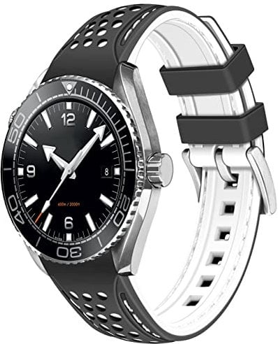 YISIWERA 20mm 22mm Silikon Uhrenarmband Racing Rallye Zweifarbig Schwarz Weiß Gebogene Enden Gummi Uhrenarmband Edelstahl Schnalle Langlebig Universal Stitch Uhrenarmbänder für Männer Frauen