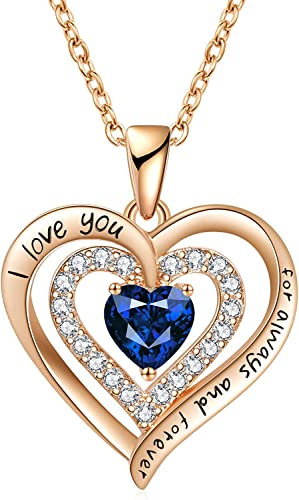 LIHELEI Kette Damen mit Forever Love Herz Geburtsstein Anhänger, S925 Silber Halskette für Frauen Schmuck, Geburtstags Geschenk für Sie, Frau Freundin Valentinstag Muttertags-Sep.Rosegold