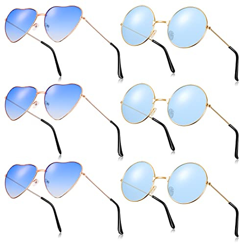 BBTO 6 Paar Retro Hippie Sonnenbrillen Set Rund und Herzbrille Set Partybrillen Retro Festival Brillen für Damen Herren in Geburtstagsfeier Holiday Kostümzubehör Partyzubehör Rollenspiel