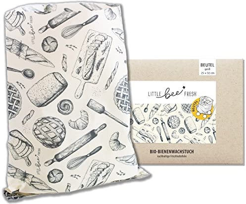 little bee fresh Bio-Bienenwachstuch großer Brotbeutel 25x32 cm aus Deutschland - hält Lebensmittel natürlich, schön & plastikfrei frisch! Handgemacht aus Bio-Rohstoffen (Brotbeutel)