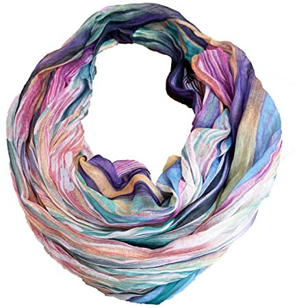 J26 Streifen Seide Glitzer Gold Fäden Sommer Frühling Loop Verlauf Regenbogen Rainbow Silk Uni Rundschal Schlauchschal Stola Schal leicht (Violett)