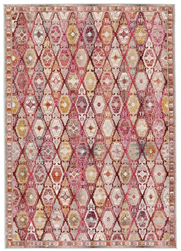 RugVista Nenax, In & Outdoor Teppich, Kurzflor, Rechteckig, 100 x 160 cm, Außenteppich, UV-beständig, Wasserfest, Allergikerfreundlich, Ideal für Balkon, Innenhof Garten und Terrasse, Rot/Rosa