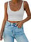 REORIA Damen Sexy Top mit tiefem U-Ausschnitt doppelt gefüttert nahtlos ärmellos kurzes Cami Tanktop Yoga Crop Tops Weiß S