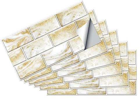 Hellgelber Marmor Fliesenaufkleber Fliesenfolie Wasserdicht Ölfest Stickerfliesen Deko Selbstklebende Wandfliese für Küche Badezimmer Wohnzimmer, 36 Stück