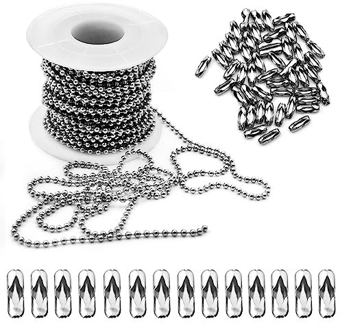 MIPIACE 10M Kugelkette Edelstahl 2.4 mm mit 50 Kugelketten Verbinder Schmuckkette Halsketten für Selbst Kreierte Schlüsselanhänger Schmuck Ketten Armbänder und Weihnachtsdeko
