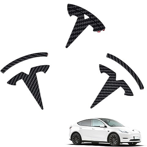 3 Stücke Tesla Emblem Logo: Modell Y Auto Marke Etikett Front Motorhaube Kofferraum Frontkennzeichen Lenkrad Logo Aufkleber Matte Kohlefaser Emblem Auto Zubehör Kompatibel mit Tesla Model Y