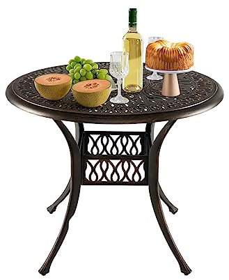 GOPLUS Gartentisch mit 5 cm Schirmloch, Terrassentisch aus Aluminium mit verstellbaren Füßen, runder Esstisch für Terrasse, Hinterhof, Balkon, 90 x 90 x 74 cm