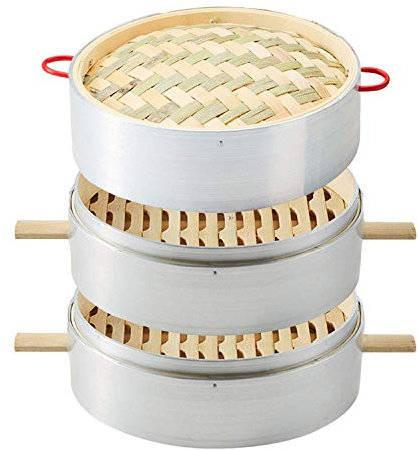 Vaporera de bambú hecha a mano, cestas de 7-13 pulgadas, cocina saludable para verduras, albóndigas Dim Sum, 4+1,28 cm (2+1 20 cm)