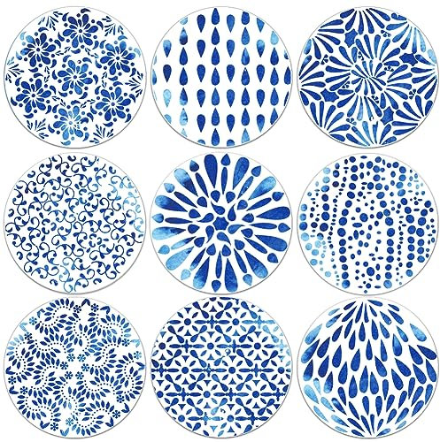 BENECREAT 9 pièces sous-Verres pour Boissons, Bleu Aquarelle Larme sous-Verres Fleur Bois Boisson Caboteur Tasse à Café Tapis pour Cuisine Bar Tasser, 10 cm Diamètre, Épaisseur: 5mm