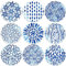 BENECREAT 9 pièces sous-Verres pour Boissons, Bleu Aquarelle Larme sous-Verres Fleur Bois Boisson Caboteur Tasse à Café Tapis pour Cuisine Bar Tasser, 10 cm Diamètre, Épaisseur: 5mm