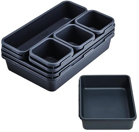 cnejucw 8 PCS Clear Plastic Drawer Organizers Set, 3-Size Versatile Bathroom and Vanity Drawer Organizer Trays, Storage Bins for Makeup, Bedroom, Kitchen Gadgets Utensils and Office (black)