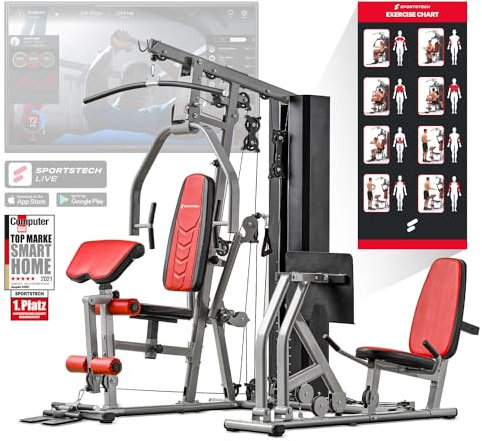 Sportstech HGX100/HGX200/HGX300 - Stazione di Forza Premium per Innumerevoli Varianti d'Allenamento, Palestra Multifunzionale per Casa con Scalatore o Pressa per le Gambe, Realizzata in Materiale EVA