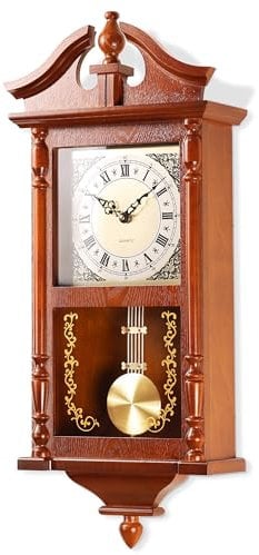 AYRELY® 64.5cm Vintage Grandfather Clock with Pendulum and Chimes, Hourly/Quarter-Hour Chimes, Rubberwood Frame, Large Classic Wall Clock for Living Room, Home Décor Gift