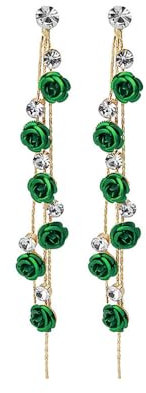 TOFBS Orecchini Donna Petalo di Rosa con Zirconi Nappa Eleganti Vintage Argento 925 Orecchini A Goccia Statement Floreali Orecchini Regali per Natale San Valentino verde