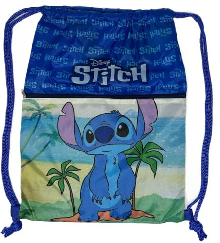 CARTOON Kinderbeutel, Kordelzugbeutel, Fronttasche, Schulrucksack, Turnbeutel, Freizeit, Stitch (1, Blau)