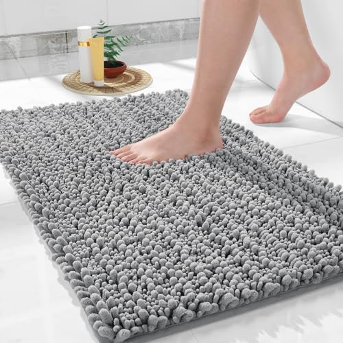 Yimobra Chenille Badematte rutschfest - Weicher Badvorleger Maschinenwaschbar - Mikrofaser Absorbent Badteppich, für Dusche und Badezimmer, 92 x 61 cm, Grau