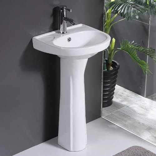 Lavabo sur colonne monobloc, lavabo sur colonne en céramique pour salle de bain, lavabo sur colonne avec trop-plein, avec robinet d'eau chaude et froide, lavabo sur colonne blanc (Size : C)