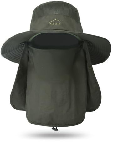 MARUKO Sonnenhut Herren UPF 50+, Sonnenhüte mit Breiter Krempe, Sonnenhut Nackenschutz, Anglerhut mit Nackenklappe Wasserdicht Outdoor Angeln Safari Hut Packbar (Armeegrün)
