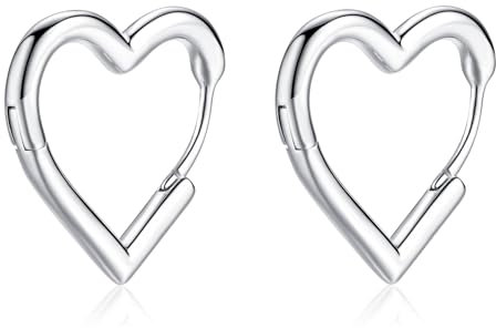 Cangall Silver Hoop Earrings for Women, 925 Sterling Silver Heart Shaped Earrings, Minimalist Sweet Love Heart Hoop Earrings, Hypoallergenic Small Cute Cartilage Sleeper Silver Earrings for Girls