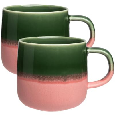 2er Set Keramik-Tasse Industrial für Kaffee, Tee, Kakao Kaffeebecher Kaffeetasse Groß, Cappuccino Tassen Steingut, Teetasse mit Henkel, Farbe: Vintage Pink, 390 ml.