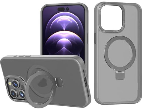 2NSPDRGNI Magnetic Case Compatible with iPhone 14 Pro Max,Translucent Matte Back Non-slip Phone Cover Protective Shockproof with Stand,Gray