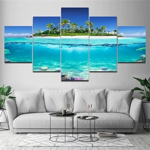 Diamond Painting 5 Teilig Groß XXL Blauer Himmel Strand Diamant Painting Bilder Basteln Erwachsene 175x88cm Diamond Art Painting, DIY Voll Diamant Malerei Stickerei für Room Decor Wohnwand N-4122