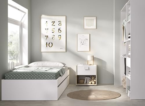 DEKIT GRUPO RIMOBEL LAGO PACK - Conjunto de cama nido con dos cajones, mesita de noche y armario vestidor - BLANCO