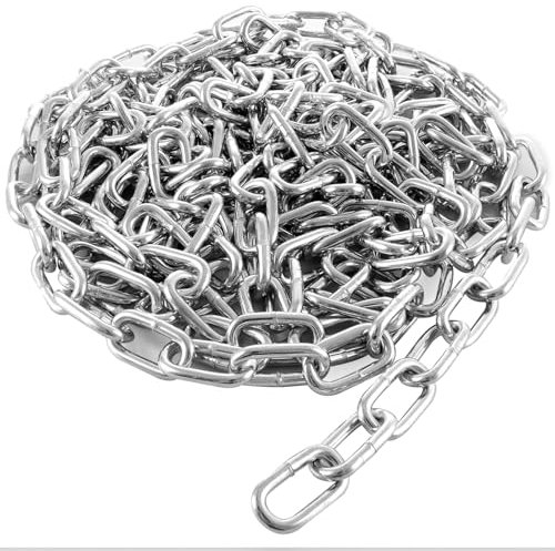 JMIATRY 6 Metres Length 304 Stainless Steel Chain, 5mm Heavy Duty Chain Link, Galvanized Steel Welded Links Chains Lift for Fence Gate, Garage Door, Swing Chains and Bicycle Security Lock