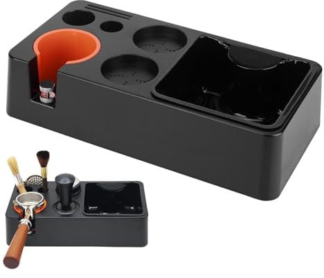 Espresso Tamper Station, Espresso Coffee Organizer Box Fit for Storage 51, 53, 58MM Espresso Tamper, Distributor, Portafilter & Puck Screen Accessories, 8 in 1 Plastic Station Base