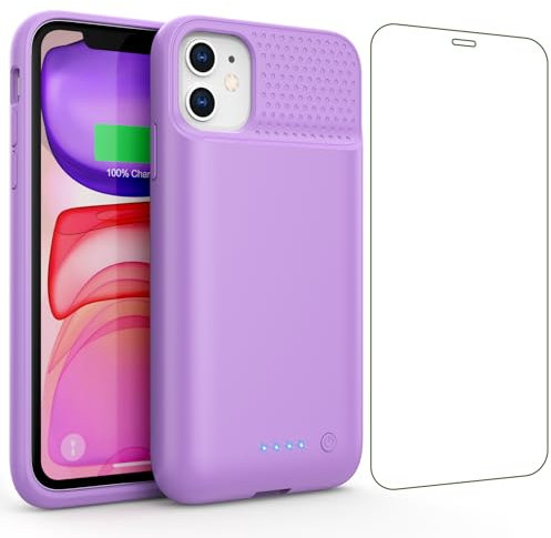 Cover Batteria per iPhone 11/XR (6,1), 7500mAh Ricaricabile Battery Case Custodia Caricabatterie Power Bank Backup Charger Case - Viola