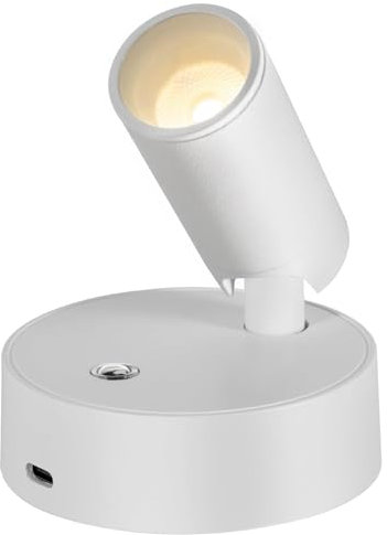 Cefrank Proyector de batería led inalámbrico regulable 4000K, 2000mAh, duración, giro 320°, 1 pieza, blanco, Instalación en mesa de estudio, armario, mesilla de noche