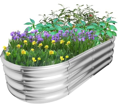 AngyangguoJi Galvanized Raised Garden Bed Outdoor, Oval Metal Planter Box for Vegetables, 2x2x1ft Outdoor Gardening Kit Flower Helb